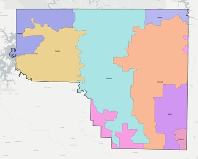 Carroll County AR ZIP code boundaries map