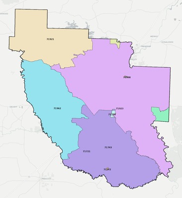 Clark County AR ZIP code boundaries map