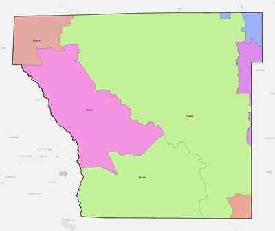 Cleveland County AR ZIP code boundaries map