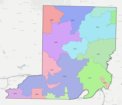 Conway County AR ZIP code boundaries map