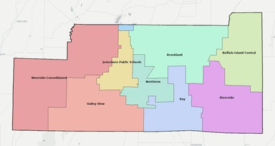 Craighead County AR school district boundaries map