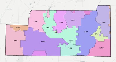 Craighead County AR ZIP code boundaries map