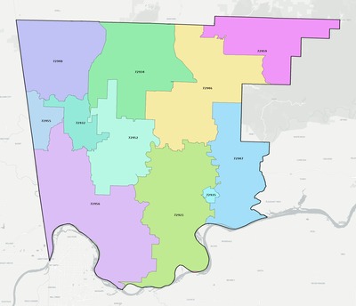Crawford County AR ZIP code boundaries map