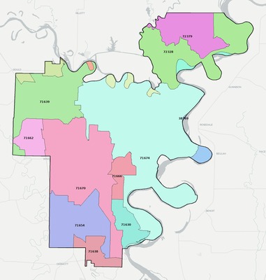 Desha County AR ZIP code boundaries map
