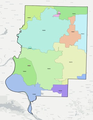 Faulkner County AR ZIP code boundaries map