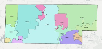 Fulton County AR ZIP code boundaries map