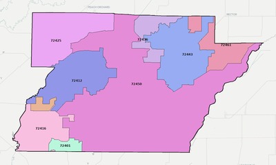 Greene County AR ZIP code boundaries map