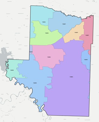 Hempstead County AR ZIP code boundaries map