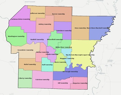 Independence County AR townships and subdivisions map