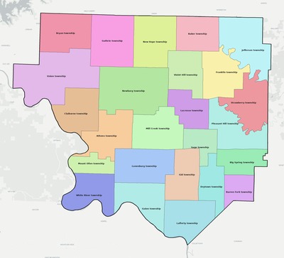 Izard County AR townships and subdivisions map