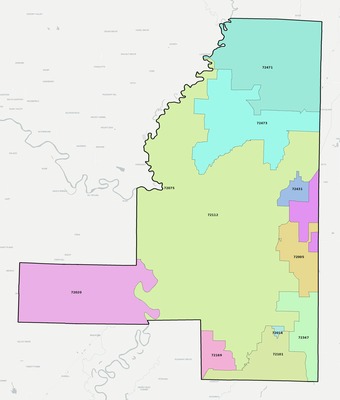 Jackson County AR ZIP code boundaries map