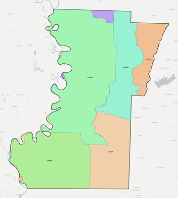 Lafayette County AR ZIP code boundaries map