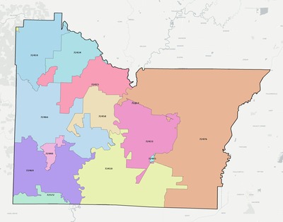 Lawrence County AR ZIP code boundaries map