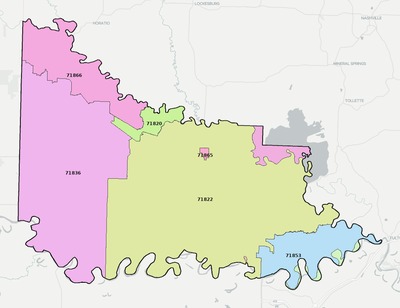 Little River County AR ZIP code boundaries map