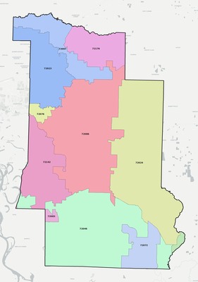 Lonoke County AR ZIP code boundaries map