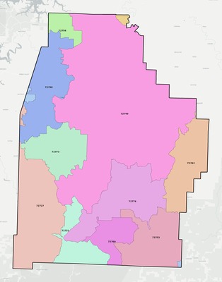 Madison County AR ZIP code boundaries map