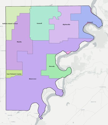 Mississippi County AR school district boundaries map