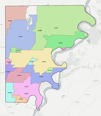Mississippi County AR ZIP code boundaries map