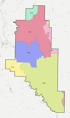 Monroe County AR ZIP code boundaries map