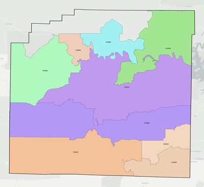 Montgomery County AR ZIP code boundaries map
