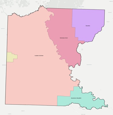 Ouachita County AR school district boundaries map