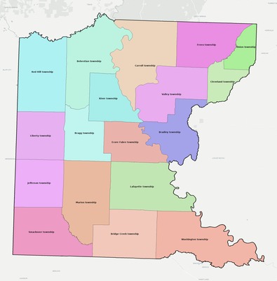 Ouachita County AR townships and subdivisions map