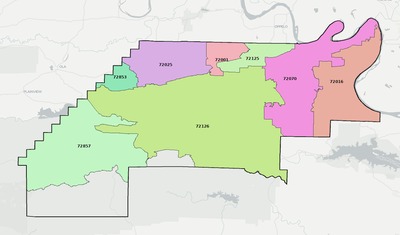 Perry County AR ZIP code boundaries map