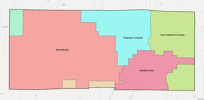 Poinsett County AR school district boundaries map