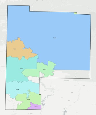 Polk County AR ZIP code boundaries map