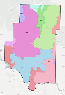 Pope County AR ZIP code boundaries map