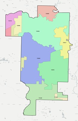 Prairie County AR ZIP code boundaries map