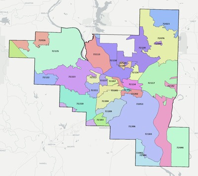 Pulaski County AR ZIP code map preview
