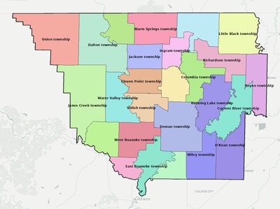 Randolph County AR townships and subdivisions map