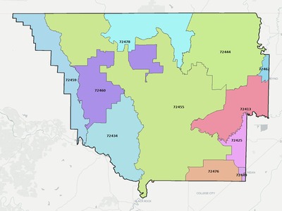 Randolph County AR ZIP code boundaries map
