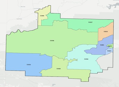 Scott County AR ZIP code boundaries map
