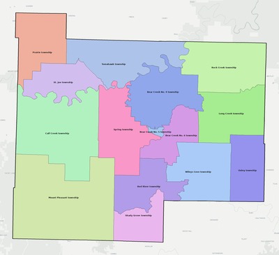 Searcy County AR townships and subdivisions map