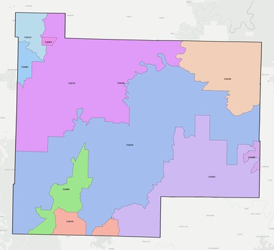 Searcy County AR ZIP code boundaries map