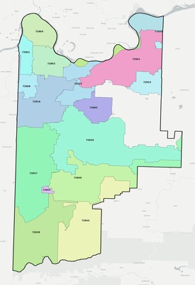 Sebastian County AR ZIP code boundaries map