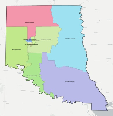 Sevier County AR townships and subdivisions map