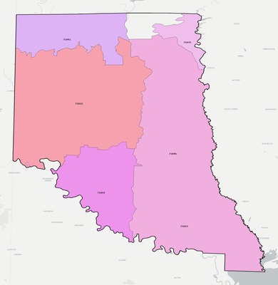 Sevier County AR ZIP code boundaries map