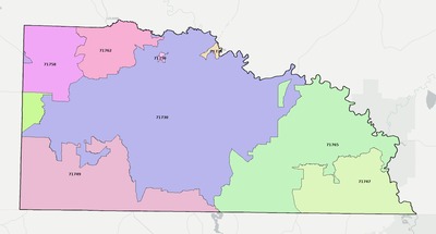 Union County AR ZIP code boundaries map