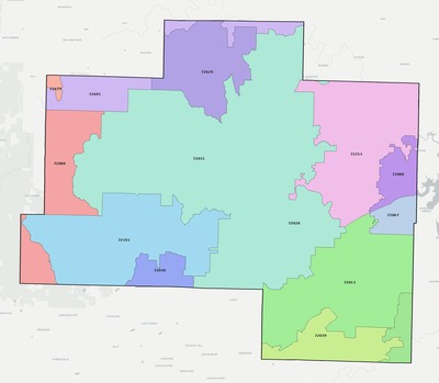 Van Buren County AR ZIP code boundaries map