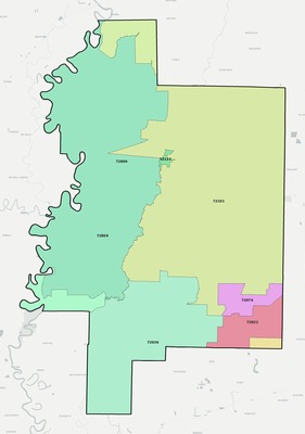 Woodruff County AR ZIP code boundaries map