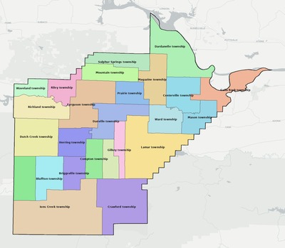 Yell County AR townships and subdivisions map
