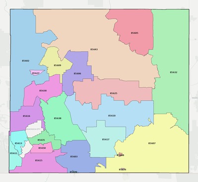 Cochise County AZ ZIP code boundaries map