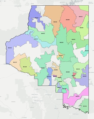 Coconino County AZ ZIP code boundaries map