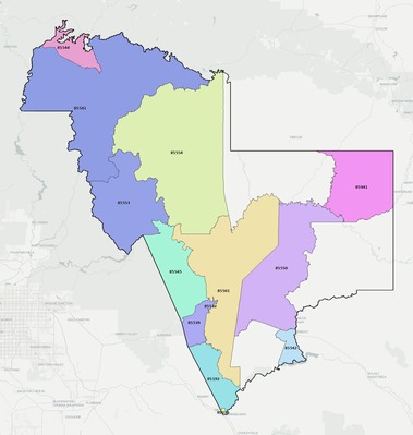 Gila County AZ ZIP code boundaries map