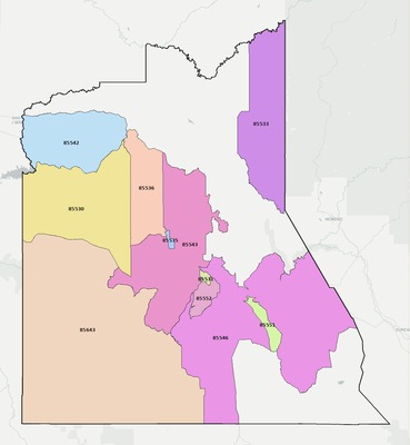 Graham County AZ ZIP code boundaries map
