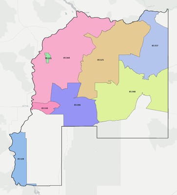 La Paz County AZ ZIP code boundaries map