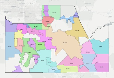 Pinal County AZ ZIP code boundaries map